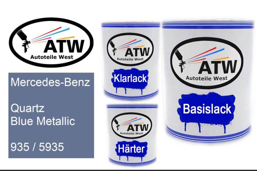 Mercedes-Benz, Quartz Blue Metallic, 935 / 5935: 1L Lackdose + 1L Klarlack + 500ml Härter - Set, von ATW Autoteile West.